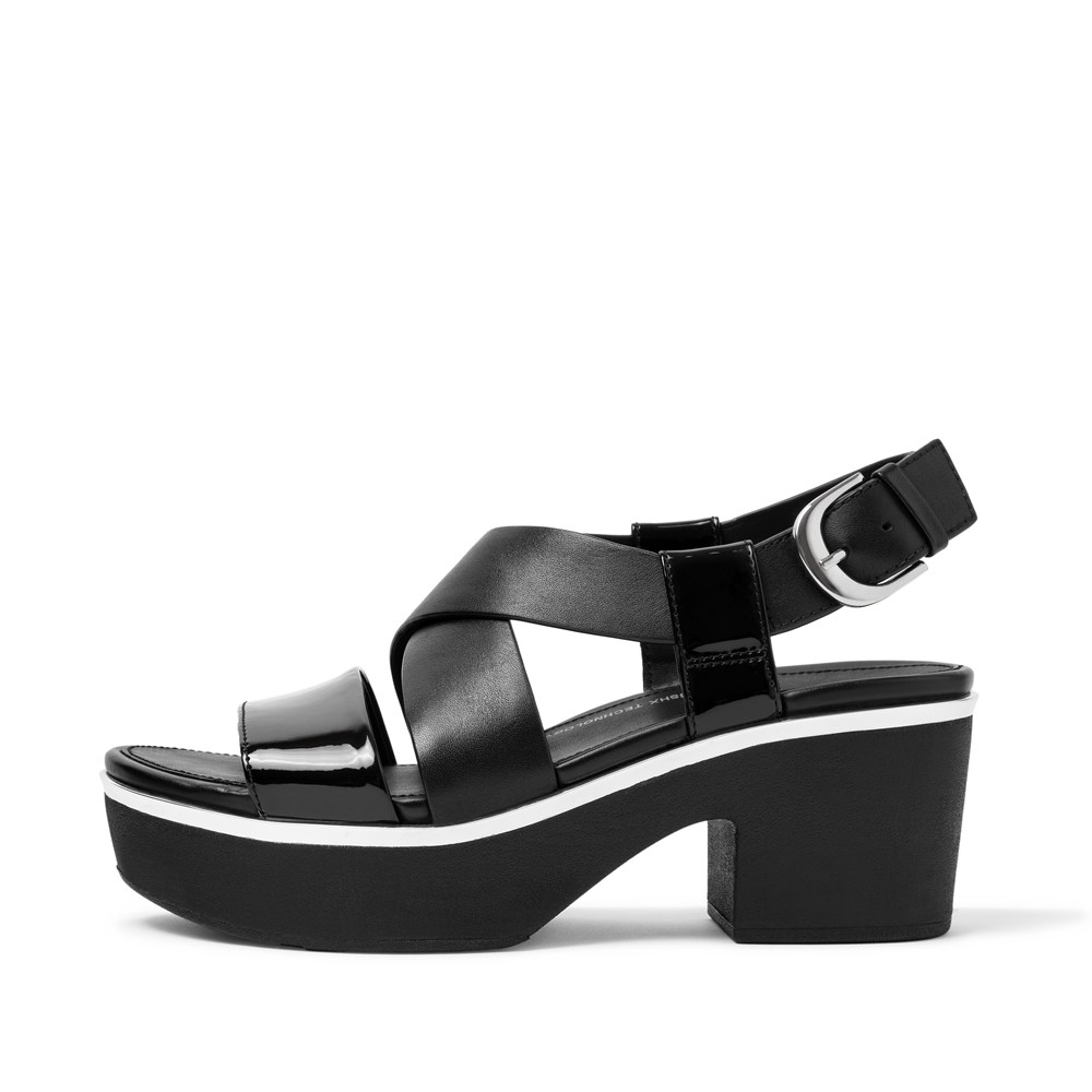 Fitflop Womens Platforms Black - Pilar Patent-mix Back-strap - LO4086923